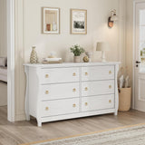 Garvee 6-Drawer Dresser - Tall Boho Dresser with Curved Legs, Rattan Accents, and Freestanding Storage for Living Room, Bedroom, Entryway, or Balcony, White - White