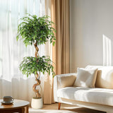 Garvee Ficus Artificial Tree with Curved Trunk, 5ft Faux Plant Fake Silk Trees with White Pot, Fake Ficus Tree for Home Decor, Artificial Plants Indoor for Office Living Room - 