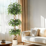 Garvee Ficus Artificial Tree with Curved Trunk, 6ft Faux Plant Fake Silk Trees with White Pot, Fake Ficus Tree for Home Decor, Artificial Plants Indoor for Office Living Room - 6Ft