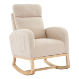 Garvee Nursery Wingback Rocking Glider Chair, Upholstered Accent Rocker Chair, Tall Back Arm Chair with Pockets, Rubber Wood Legs and Side Pocket for Living Room, Beige - Velvet | Beige