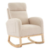 Garvee Nursery Wingback Rocking Glider Chair, Upholstered Accent Rocker Chair, Tall Back Arm Chair with Pockets, Rubber Wood Legs and Side Pocket for Living Room, Beige
