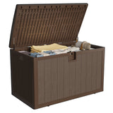 Garvee 130 Gallon Heavy Duty Outdoor Storage Box - Waterproof Deck Box for Patio Cushions & Garden Tools, Gas Lift Lid & Seat, All-Weather Resistant, Brown