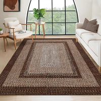 Garvee Bordered Brown 5x7 Braided Washable Rug, Low Pile Non-Slip Polyester Vintage Farmhouse Carpet for Living Room Bedroom