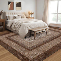Garvee Bordered Brown 5x7 Braided Washable Rug, Low Pile Non-Slip Polyester Vintage Farmhouse Carpet for Living Room Bedroom