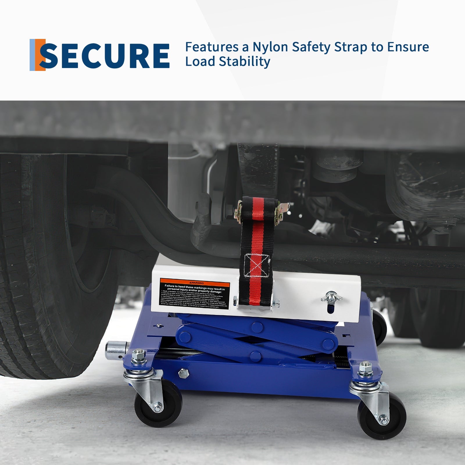 Nylon safety strap secures transmission for stability