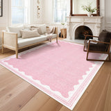 Garvee Modern Pink 5x7 Washable Area Rug – Solid Scalloped Low-Pile Non-Slip Carpet with Rubber Backing for Living Room, Bedroom, Dining Room, or Nursery - Pink