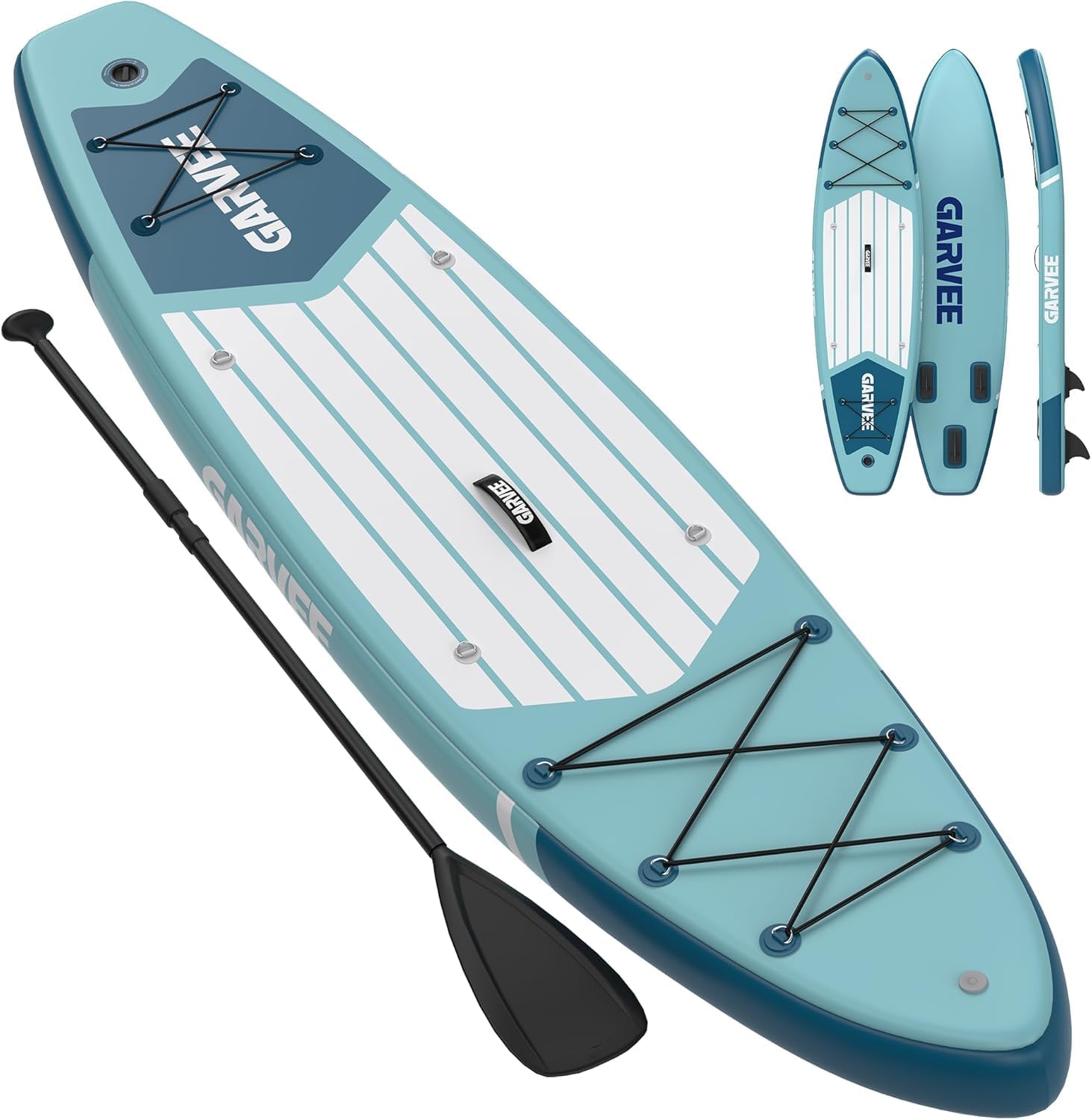 Inflatable paddle board with military-grade PVC construction and EVA deck