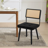 Garvee Dining Chair Set 2 Pcs Velvet Upholstered Seat Rattan Backrest Solid Wood Legs Modern Kitchen & Living Room Chairs Black