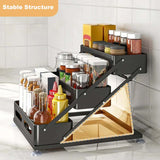 Garvee Carbon Steel Tiered Spice Rack with Non-Slip Suction Cups, Adjustable Height 10-10.8 Inch, Black, Space-Saving Kitchen Countertop Organizer