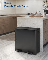 Garvee 2x10.6 Gal Dual Trash Can with Removable Inner Buckets, Soft-Close Lids, Kitchen, Dining Room, Black - Matte Black
