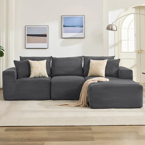Garvee 108" Modular Sectional Sofa L-Shaped Boneless Cloud Couch With 67.5" Chaise Corduroy Fabric No Assembly