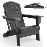 Garvee Folding Adirondack Chair, Outdoor Wooden Lounge Chair, Modern Lounger Adirondack Chair Ergonomic Extended Backrest - Black