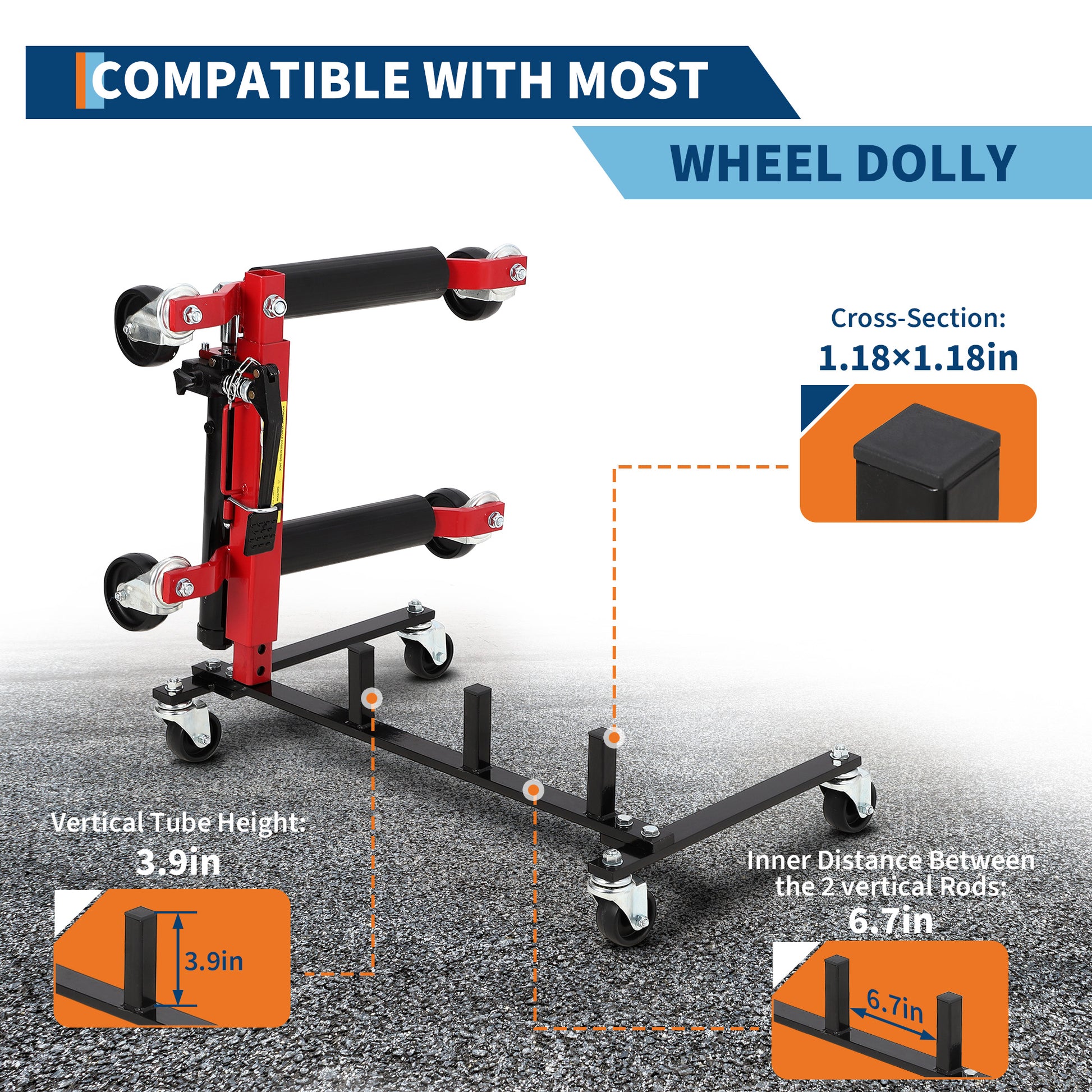 Insert-slot design dimensions for compatible wheel dolly storage rack