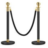 Garvee 2PCS Stanchion Posts Queue with Black Velvet Rope, Crowd Control Barriers for Events, 5 FT, Black & Gold - Black I 2 Pack I 1 Rope