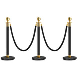 Garvee 3PCS Stanchion Posts Queue With Black Velvet Rope, Crowd Control Barriers For Events, 5 FT, Black & Gold - Black I 3 Pack I 2 Rope