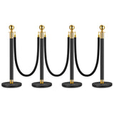 Garvee 4PCS Stanchion Posts Queue With Black Velvet Rope, Crowd Control Barriers For Events, 5 FT, Black & Gold - Black I 4 Pack I 3 Rope