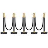 Garvee 5PCS Stanchion Posts Queue with Black Velvet Rope, Crowd Control Barriers for Events, 5 FT Black Carpet Ropes, Durable Gold & Black - Black I 5 Pack I 4 Rope