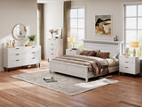 Garvee White Fluted 6 Drawer Dresser Wide Wood Double Dresser with Metal Legs and Handles for Bedroom Living Room Hallway, Modern, White