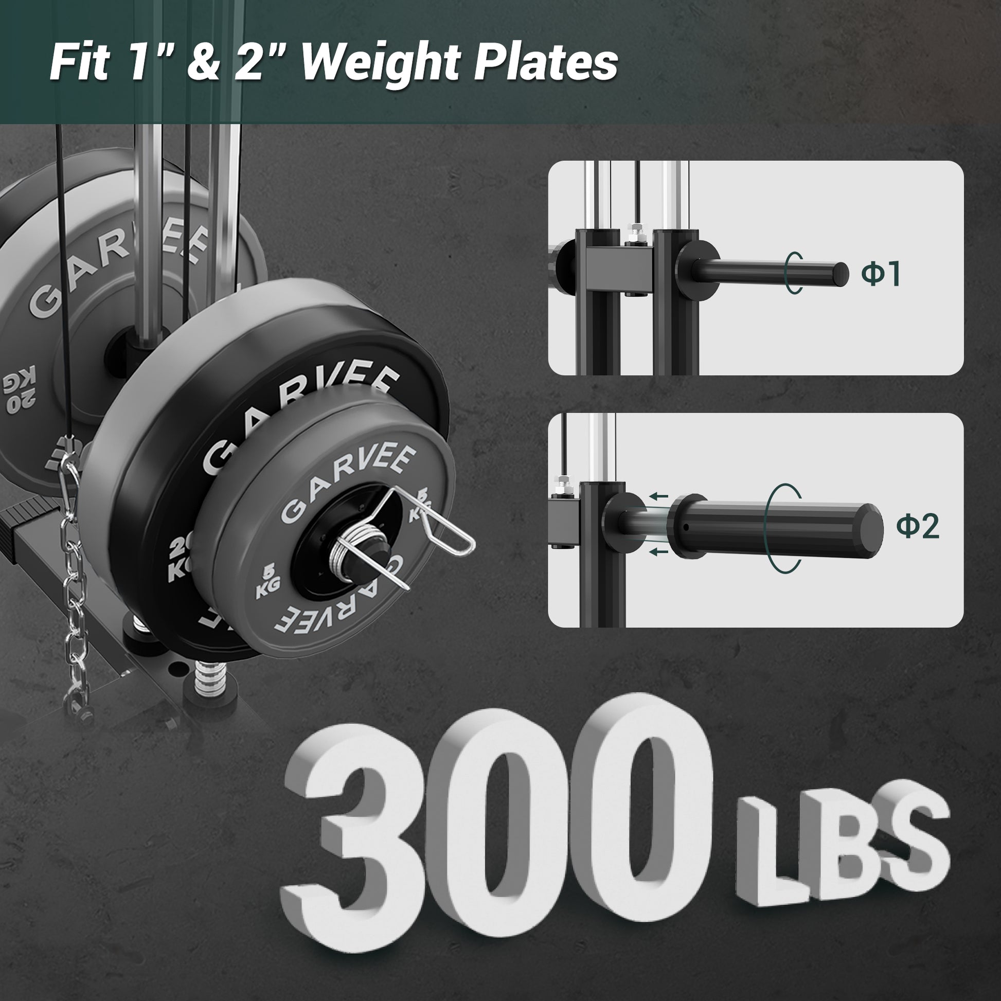 Weight plate compatibility for 1 inch and 2 inch plates