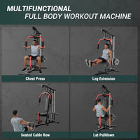 GARVEE Home Gym Machine, Multifunctional Full Body Workout Equipment with Pulley System,Leg Press Support for Strength Training, Workout Station Suit for 1“&2” Holes of Weight Plates (Not Includ), Red&Black