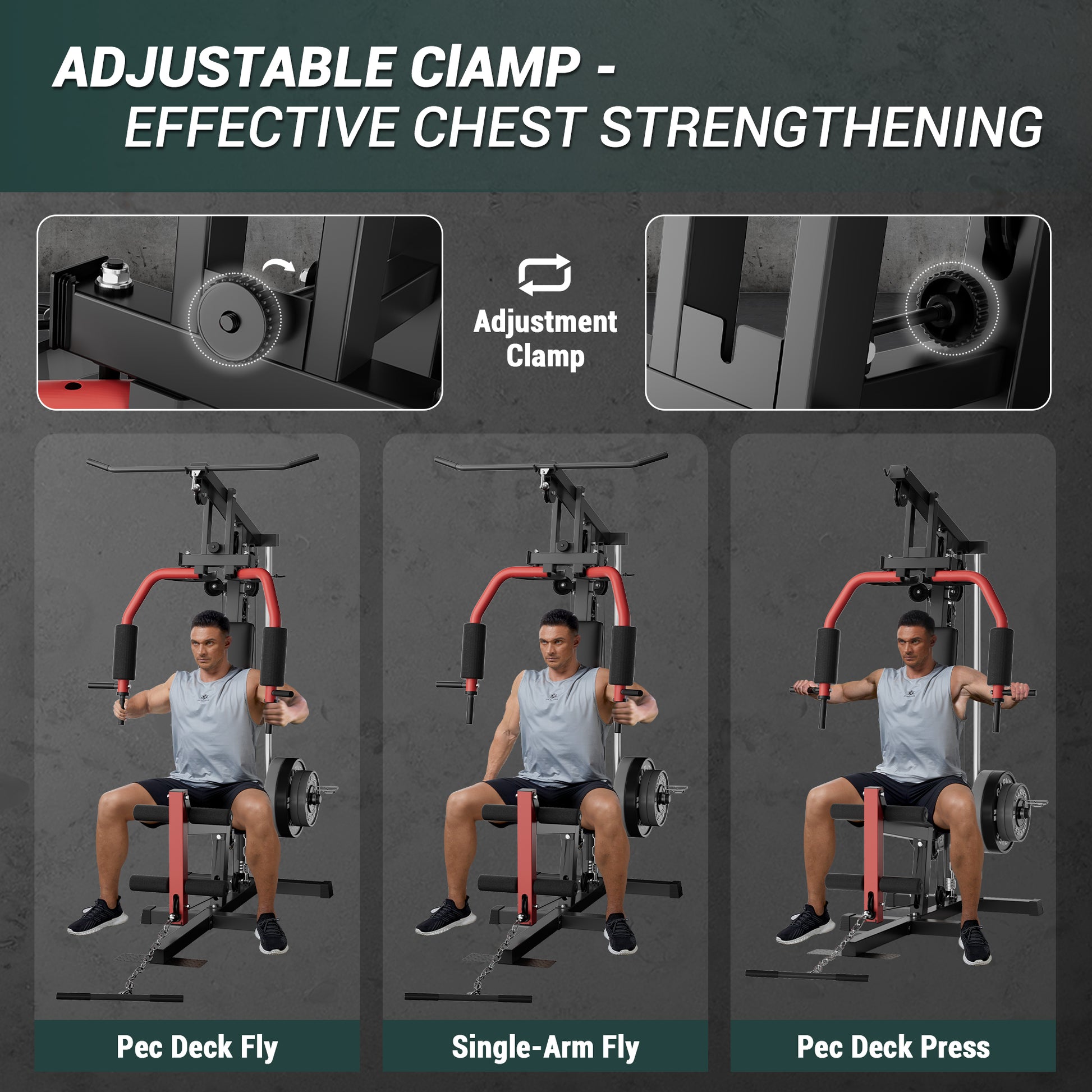 Adjustable clamp for chest press and pec deck exercises