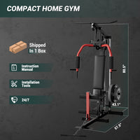 GARVEE Home Gym Machine, Multifunctional Full Body Workout Equipment with Pulley System,Leg Press Support for Strength Training, Workout Station Suit for 1“&2” Holes of Weight Plates (Not Includ), Red&Black