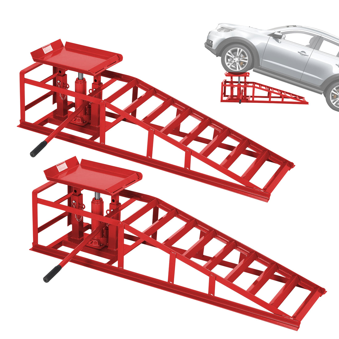 Garvee 2-Pack Hydraulic Car Ramps, 5T/11000 lbs Capacity Low-Profile Car Lift with Adjustable Height (9.4"-13.34") for Trucks, Trailers, and Auto Repair in Garage, Red