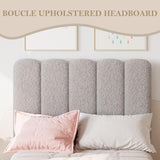 Garvee Twin XL Bed Frame Boucle Upholstered Platform Bed Wave Headboard Kids Grey