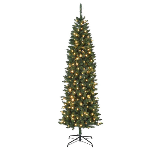 Garvee Sapin de Noël Artificiel 2,7 m, Pré-éclairé, Slim, avec Lumières LED Bicolores, Montage Facile, Décoration de Noël pour Maison, Fête, Bureau, Centre Commercial, Vacances