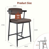 Garvee Counter Height Bar Stools Set of 2 With Arms, Upholstered, 26", Rustic Brown, Kitchen Island & Counter Bar