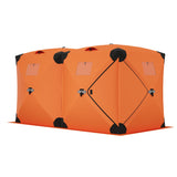 Garvee Ice Fishing Insulated Tent, Large Pop-Up Portable Hub-Style Ice Fishing Shelter, 6 Person Shelter 68 Square Feet of Fishable Area - Orange