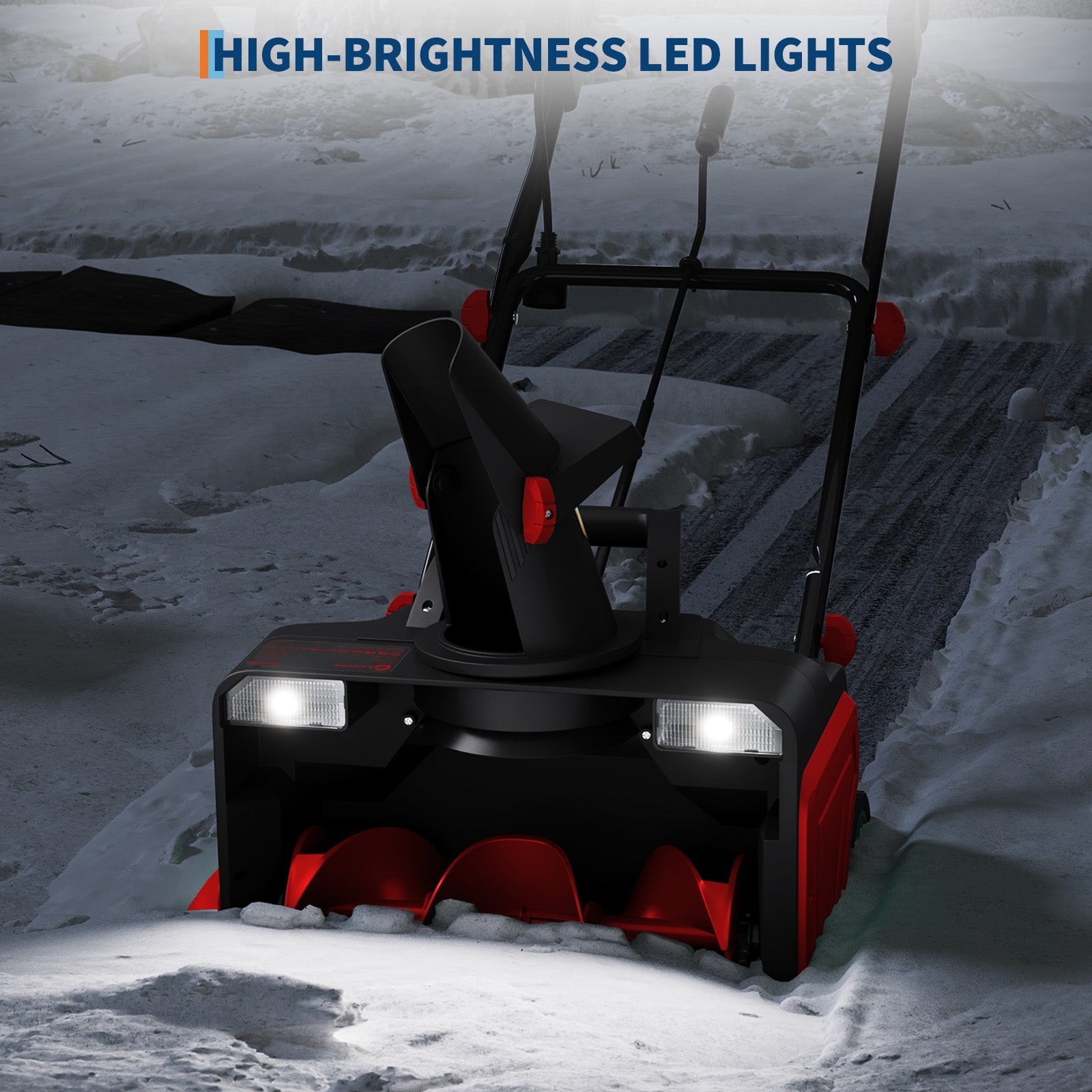 Dual LED lights for safer night snow clearing