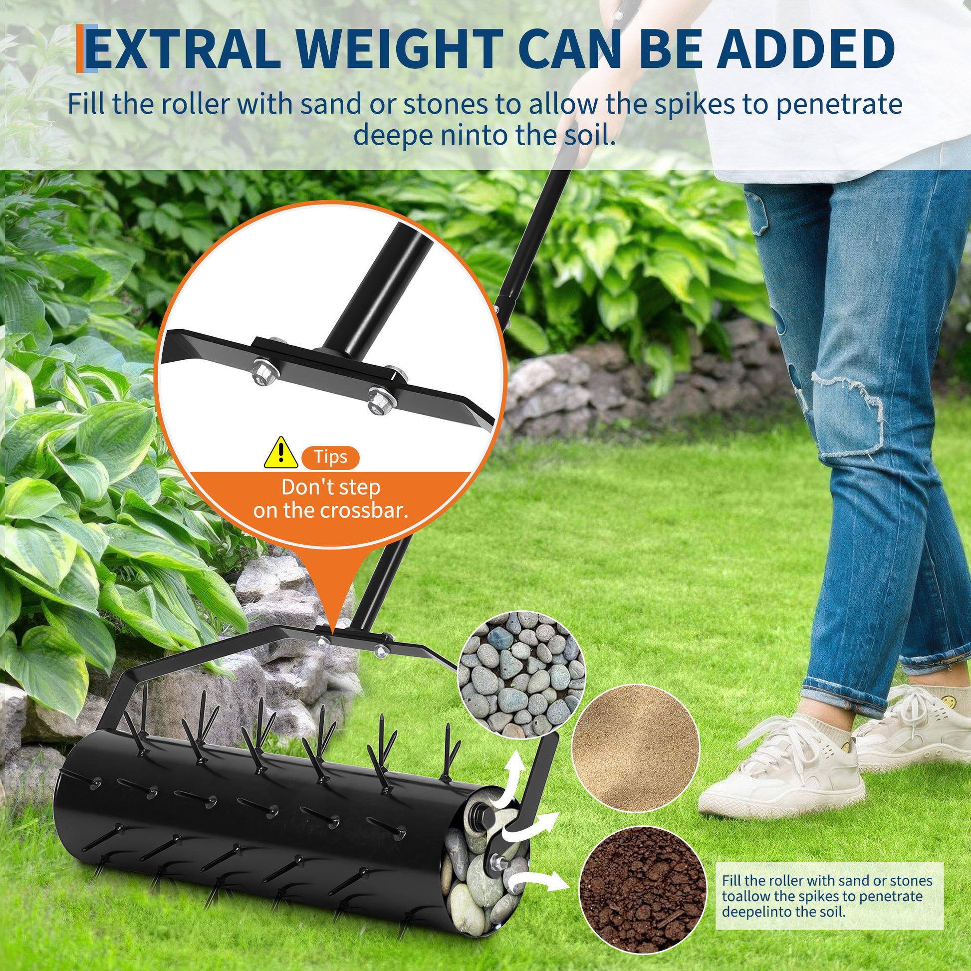 Adjustable weight chamber for manual lawn aerator