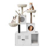 Garvee Modern Multi-Level Wooden Cat Tree Tower with Hidden Litter Box Enclosure – Sisal Scratching Posts, Soft Perch, Condo, Space-Saving Design – Ideal for Indoor Cats – Color: As Shown, Specification: New Product