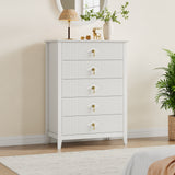 Garvee Dresser for Bedroom with 5 Drawers, 32" Wide Modern Chest of Drawers with Metal Handle, Wood Organizer, Natural Oak Finish - White
