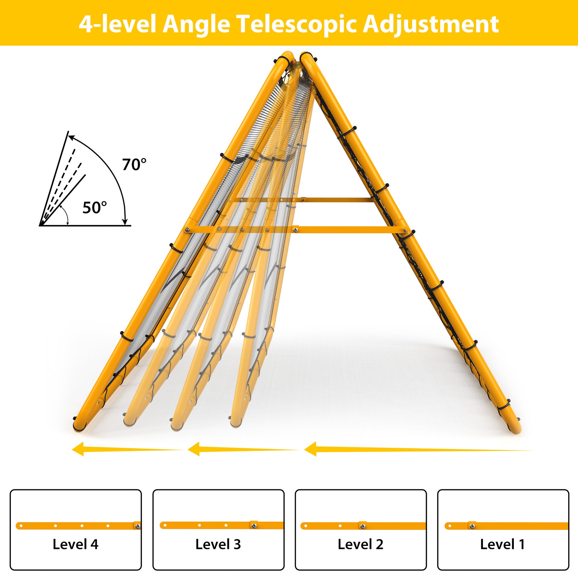 4-level telescopic angle adjustment on rebounder net