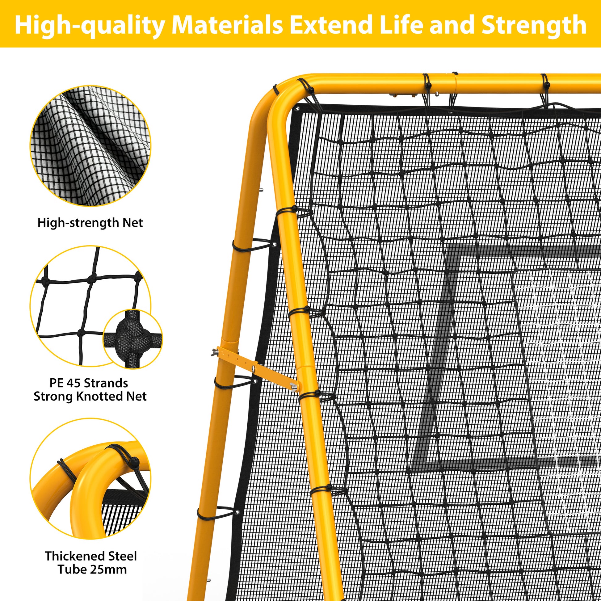 High-strength net and thickened steel tube on rebounder net