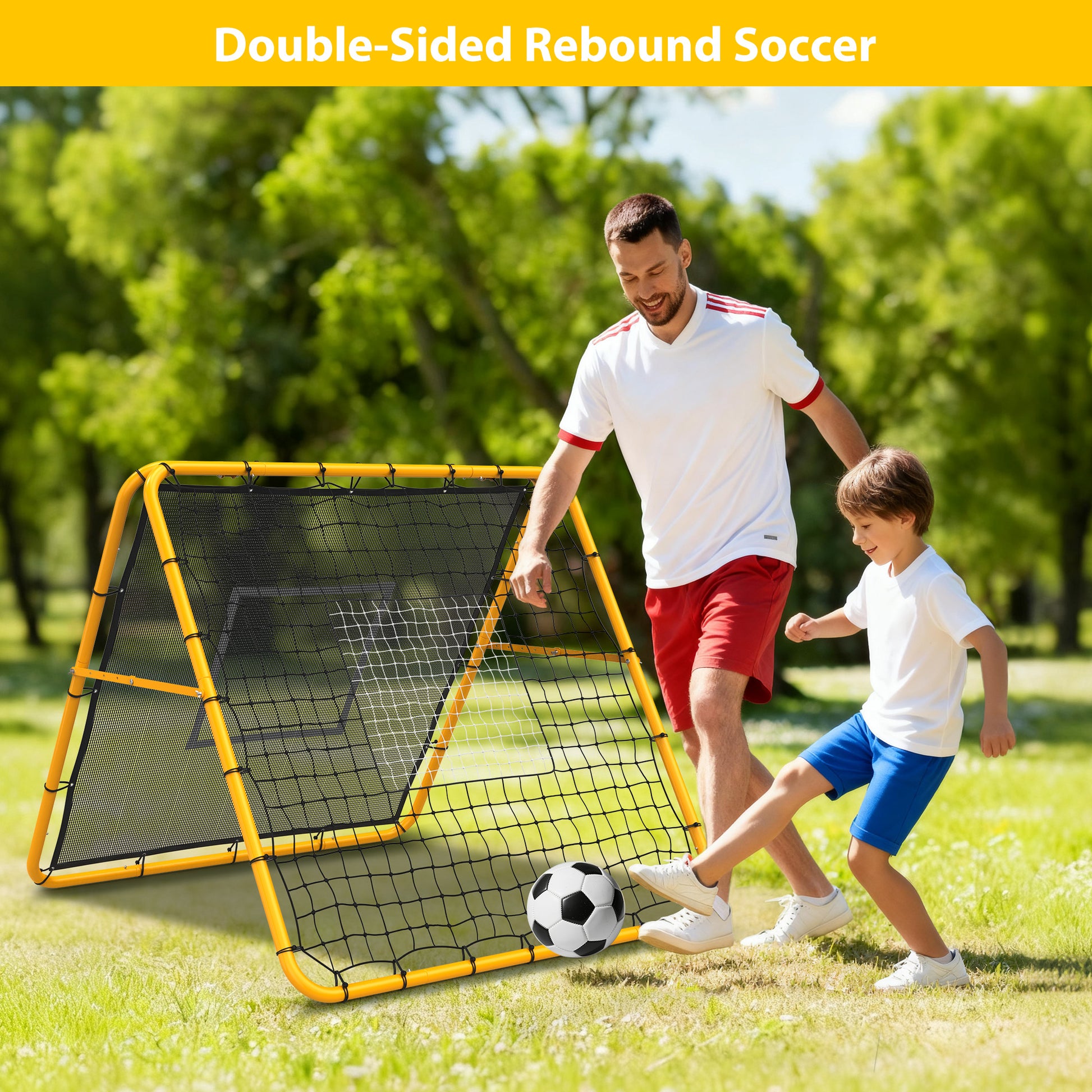 Dual-sided rebounder net for solo or two-player training