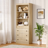 Garvee Modern Fluted Bookshelf with Drawers – 6-Tier Tall Light Wood Bookcase, Waved Design Open Display Shelves & Spacious Storage Cabinet, Freestanding Wooden Display Shelf for Living Room, Dining Room, Office, Wood Color, 60 Single Wave - Wood Color