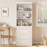 Garvee Modern Fluted Bookshelf with Drawers – 6-Tier Tall Bookcase, Waved Open Shelves & Large Storage Cabinet, Freestanding Wooden Display Shelf for Living Room, Dining Room, or Office, White, 60 Single Wave - White
