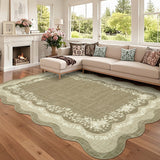 Garvee Scalloped Rugs for Living Room 10x13 Floral Washable Area Rugs, Non Slip Low Pile Soft Carpet, Large Stain Resistant Foldable Indoor Floor Mats for Playroom, Nursery, Brown - Brown