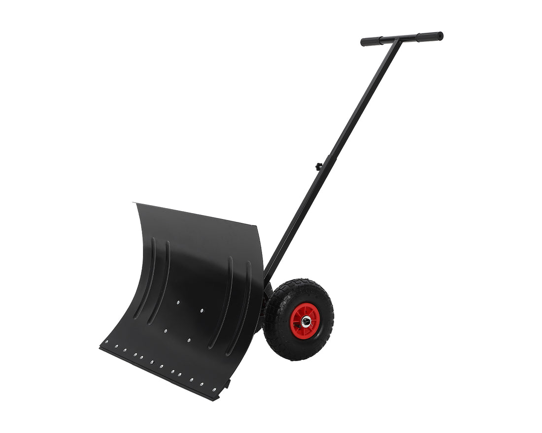 Pelle à neige Garvee robuste avec roues – Lame en acier inclinée de 74 cm – Manche ergonomique réglable – Antidérapante – Dégagement efficace de la neige pour les allées et les trottoirs – Noir et rouge – Couleur : roue noire rouge XQ CA