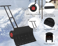 Garvee 29" Heavy Duty Metal Snow Shovel Pusher with Wheels - Adjustable Ergonomic Handle, Angled Steel Blade & Large Off-Road Rubber Wheels - Effortless Snow Removal for Driveway & Sidewalk - Black Red Wheel (XQ CA)
