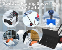Garvee 29" Heavy Duty Metal Snow Shovel Pusher with Wheels - Adjustable Ergonomic Handle, Angled Steel Blade & Large Off-Road Rubber Wheels - Effortless Snow Removal for Driveway & Sidewalk - Black Red Wheel (XQ CA)