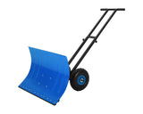 Garvee 29" Heavy Duty Snow Shovel Pusher with Wheels - Ergonomic Adjustable Double Handle & Angled Metal Blade - Large Anti-Slip Wheel, Efficient Winter Snow Removal for Driveways & Sidewalks - Blue (Wheels Inner Blue, XQ CA) - Double Handle-Blue