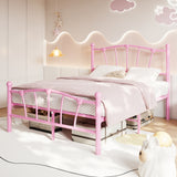 Garvee Full Size Heart Shaped Metal Bed Frame with Headboard and Footboard, Platform Bed, Pink, Sturdy Support, Underbed Storage - Pink