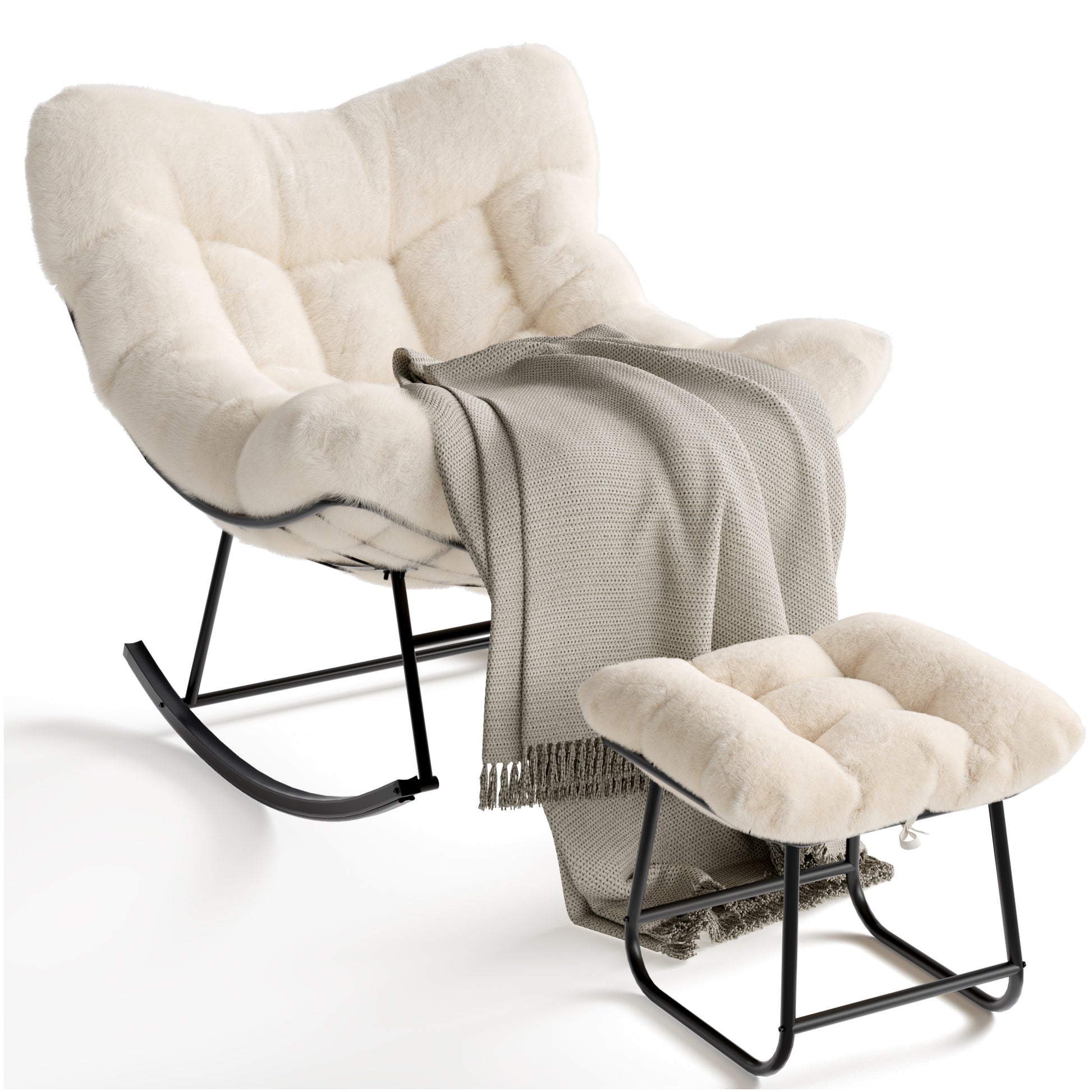 Oversized papasan rocking chair with ottoman - cozy seating