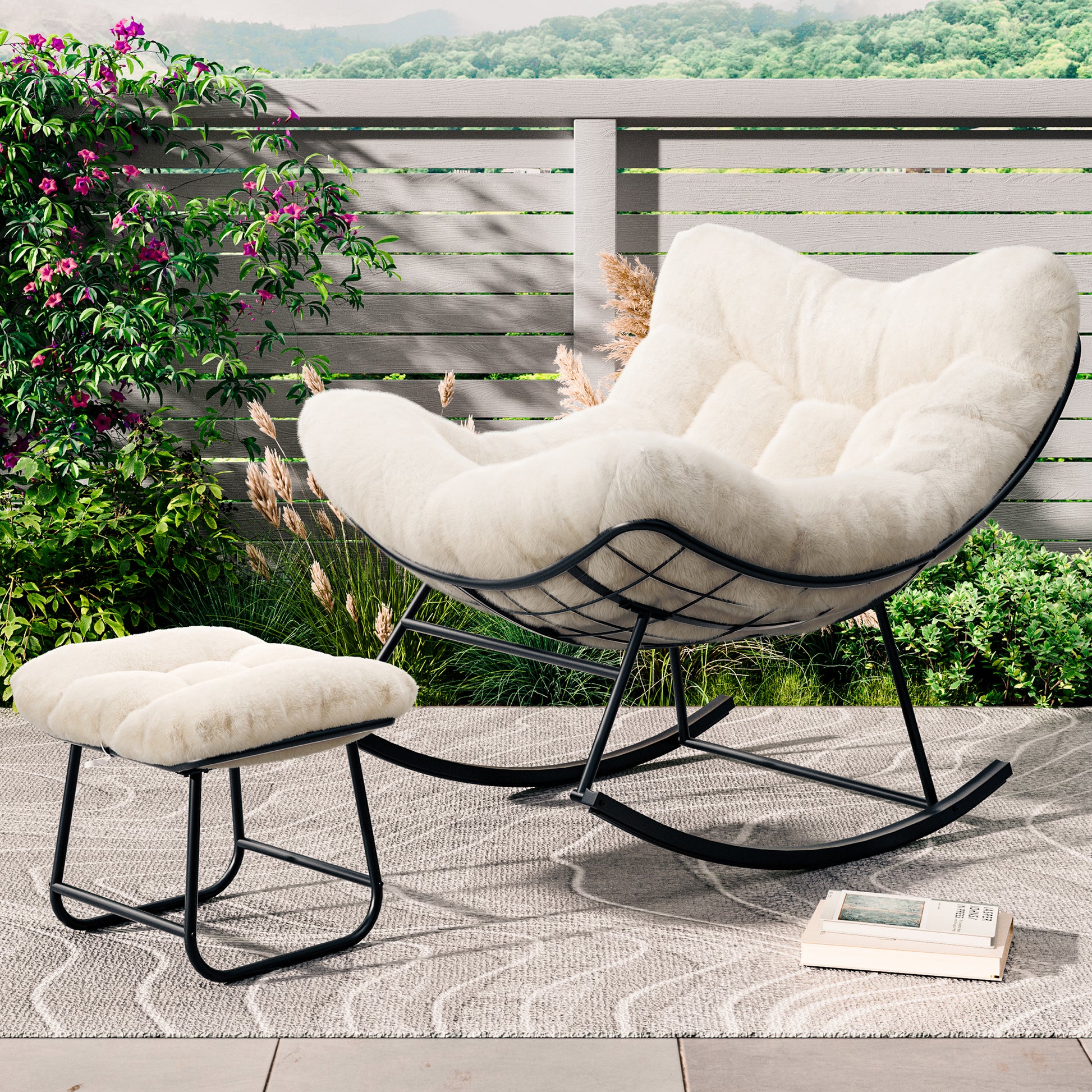 Outdoor-ready papasan chair set for patio or balcony use