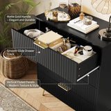 Garvee Fluted Dresser 4 Drawers Modern Wooden Bedroom Chest Metal Handle 32" Wide Black - 4&Black
