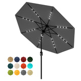 Garvee 9 ft Patio Umbrella with Solar Lights, 8 Ribs, Outdoor Market Table Umbrella for Pool, Deck, Backyard, Gray - Grey
